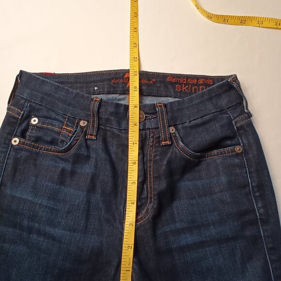 7 For All Mankind Jeans Size 24/0 The Mid Rise Ankle Skinny Dark Wash - Picture 8 of 11